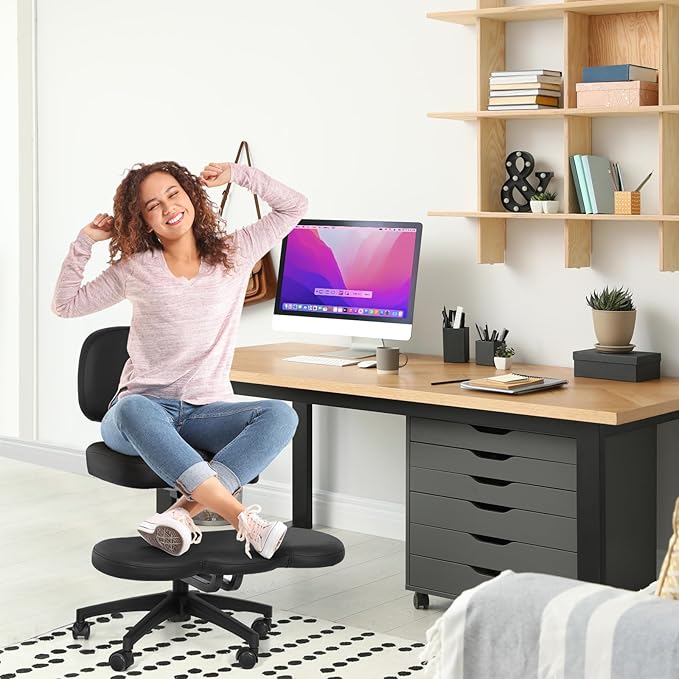 Qmetalart Cross Legged Office Chair,ADHD Friendly,Comfortable Meditation Criss Cross Chair with Wheels & Wide Seat,Kneeling Chair for Home,Office,Adults,Teenagers,Fidgety Sitters,Posture Improvement