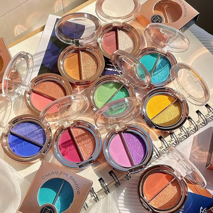 Double color eye shadow, high pigment eye makeup palette, matte shimmer metal eye shadow powder, waterproof and durable color eye makeup (01#Sunset orange)