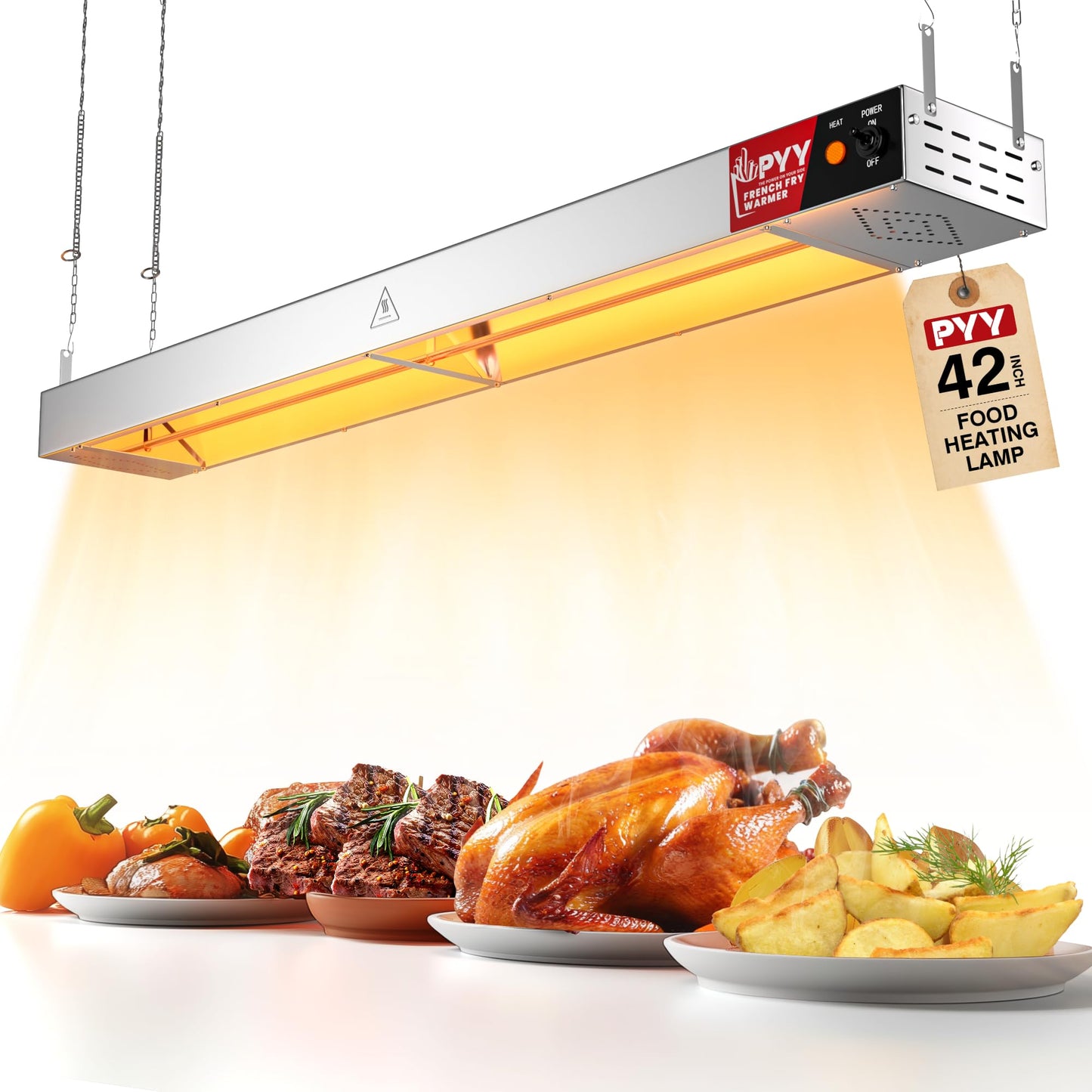 PYY Food Heat Lamp-42 Inch Commercial Grade Infrared Food Warming Lamp, Pass-Through Stations Heating, Stainless Steel Food Warming Light for Cafeteria Restaurants Kitchen, 850W