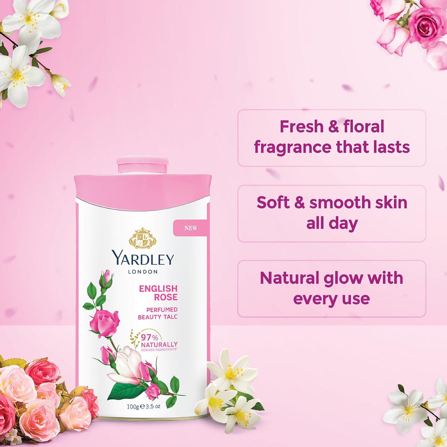 Yardley London English Rose Perfumed Deodorizing Talc Talcum Powder 100gm