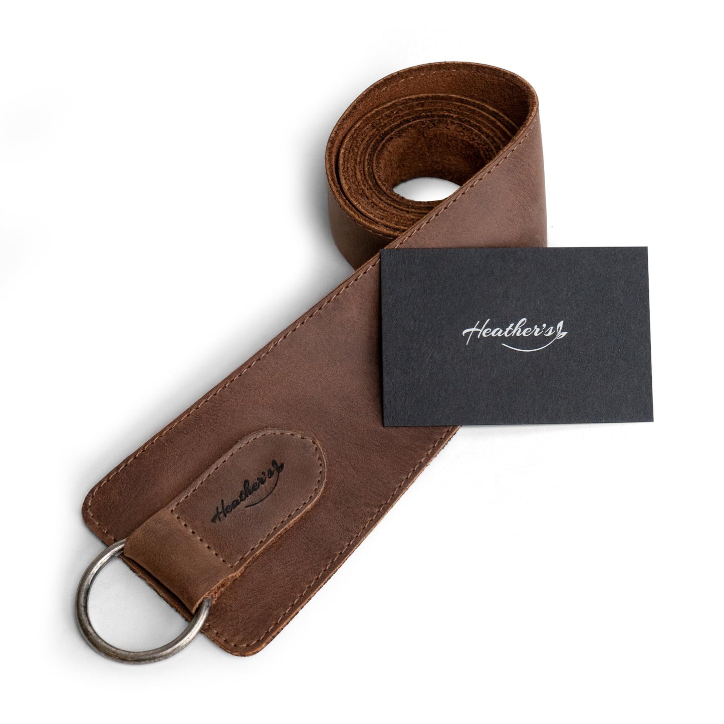 Heather's, Formal Belt for Women with Ring, No-Buckle Belt, Waist Strap, Belly Accessory, Full Grain Leather, Handmade (Bourbon Brown)