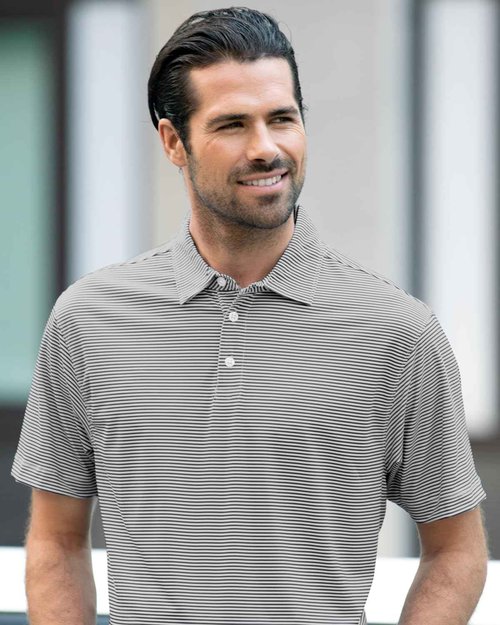 Vantage Apparel Men's Collegiate Premium Stretch Fit Striped Polo, Ohio State Buckeyes, Dark Gray, XX-Large