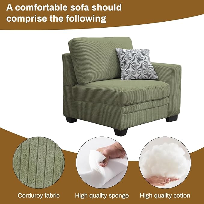 Legend Vansen Oversized Modular Sectional Sofa,5 Seat U Shaped Couch with Ottoman,Corduroy Sofa with Deep Seat,Convertible Large Sectional Couches for Living Room (Olive, 2+3)