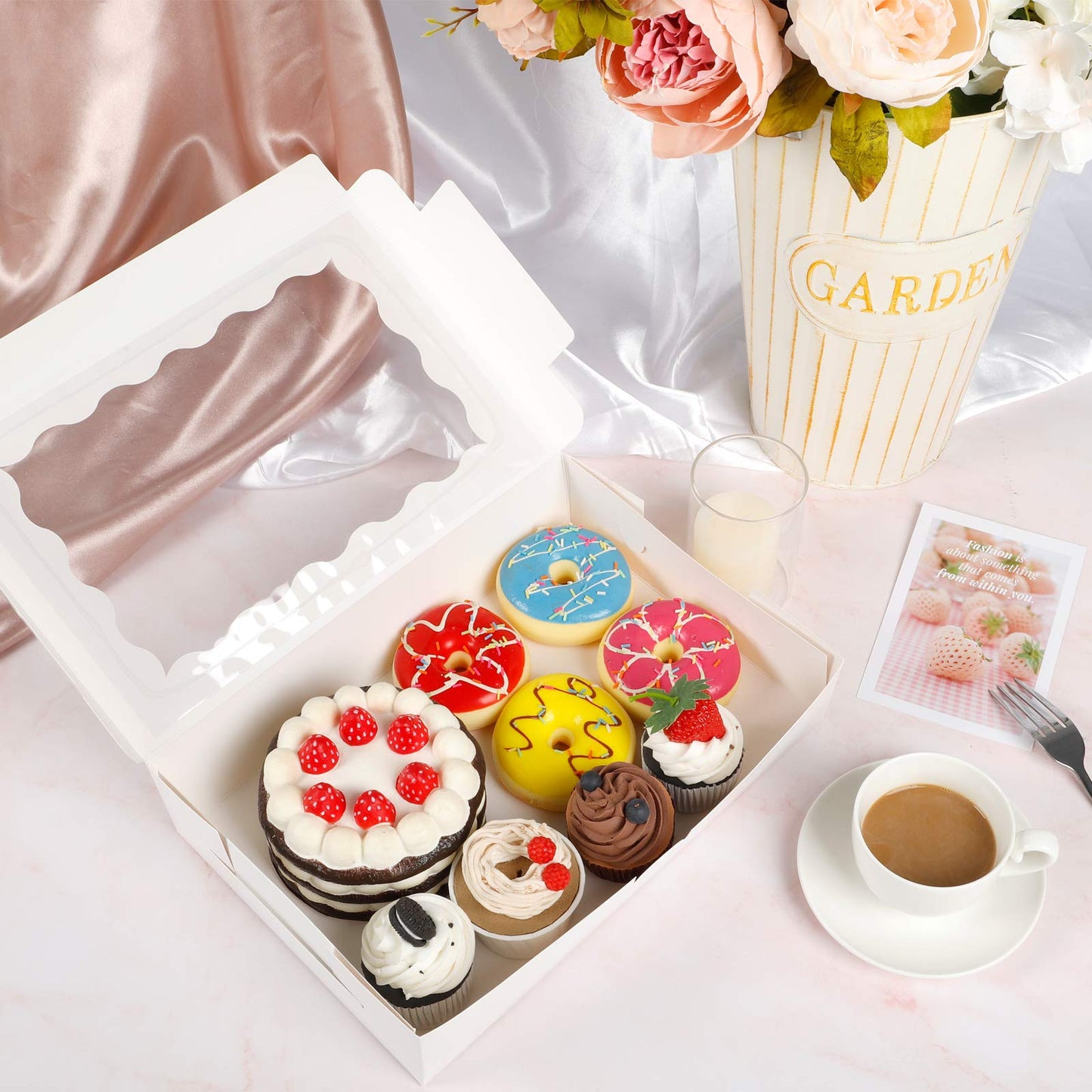Moretoes 15pcs Bakery Boxes,12x8x2.5 Inches Cookie Boxes with Window, for Chocolate Covered Strawberries, Cakes, Pies, Muffins, Donuts and Pastries