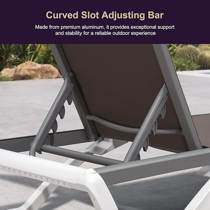 PURPLE LEAF Patio Chaise Lounge Chair Set Outside Aluminum Plastic Stackable Tanning Chairs with Side Table for Pool Sunbathing Beach Deck Outdoor Lounger, Taupe