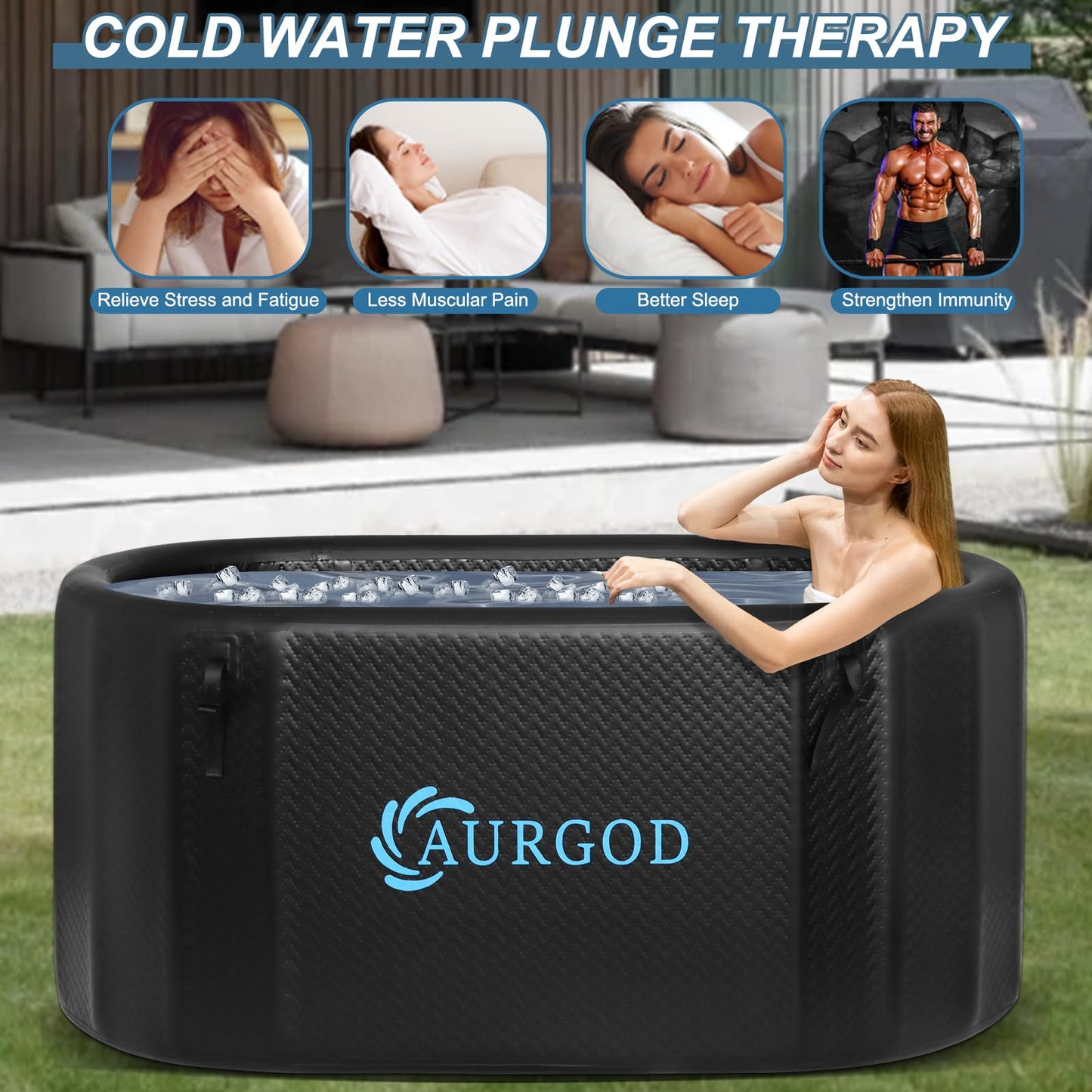 AURGOD 238Gallon Inflatable Cold Plunge Tub for Recover, Upgraded Thickened 2 Person Ice Bath Tub, Bathtub Adult, Insulated Lid, Pump, Strong Handbag