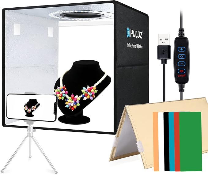 PULUZ 12''×12'' Portable Photography Light Box,Dimmable Photo Studio Light Box with 112 High CRI LED Lights & 6 PVC Backdr...