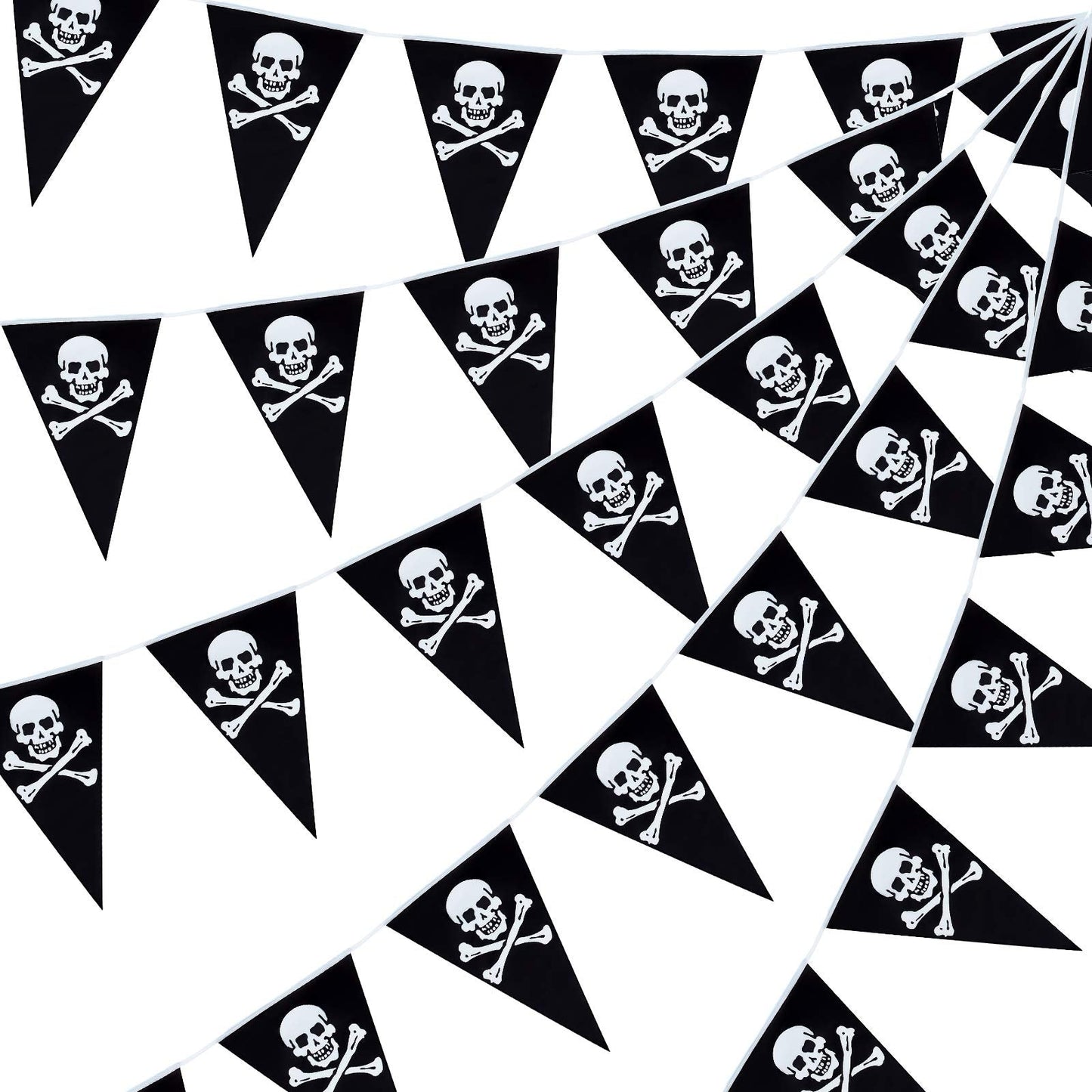 Tatuo 60 Pcs Pirate Banner Skull Halloween Pirate Flag Birthday Party Decorations Jolly Roger Ship Triangle Pennant Bunting Decor for Halloween Celebration Decor Outdoor Party Supplies