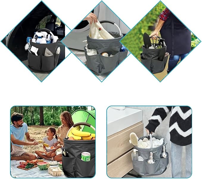 Cleaning Caddy with Handle, 17L Gardening Bucket, Cleaning Supply Caddy, Foldable Tool Storage Basket for Storing Towels (Blue-Gray)