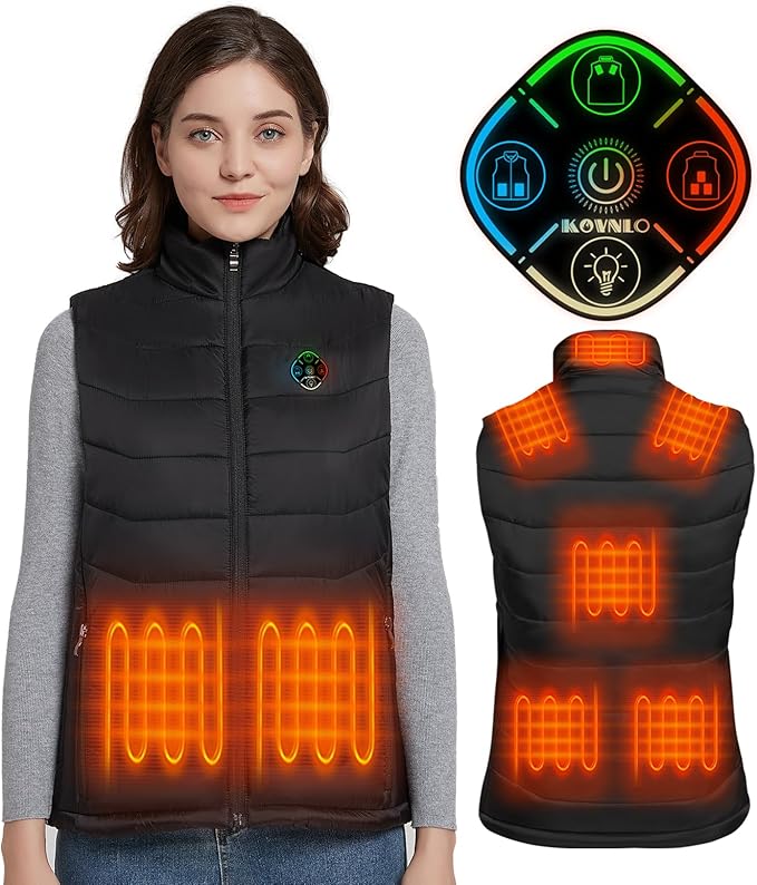 KOVNLO Heated Vest Women, (Battery Pack Not Included) Smart Controller With Lights-out, Electric Warming Heated Jackets