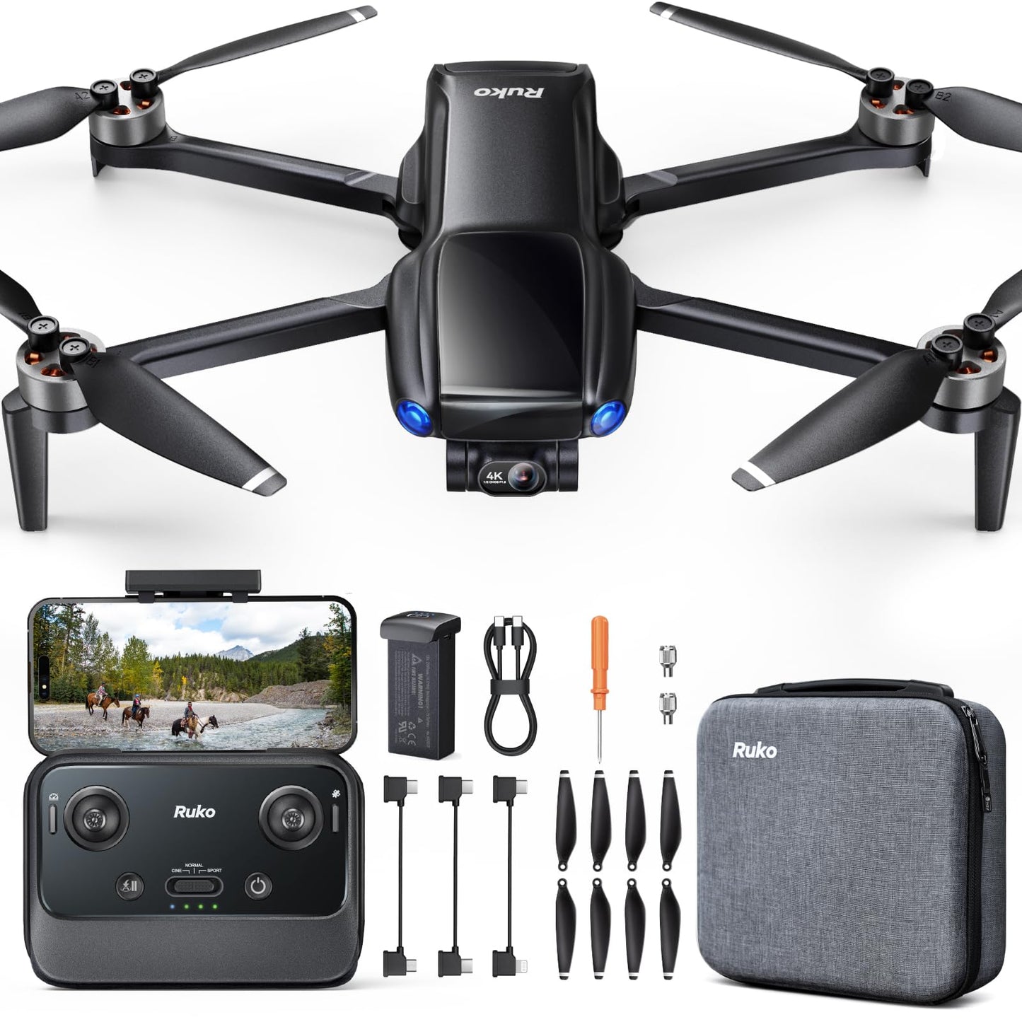 Ruko U11MINI 4K, Under 249g Pocket Drone with Camera for Adults 8K Photo 4K/30fps Video, 3-Axis Gimbal ElS, 20000ft Digital Transmission, FAA- Exempt (32-Min Flight)
