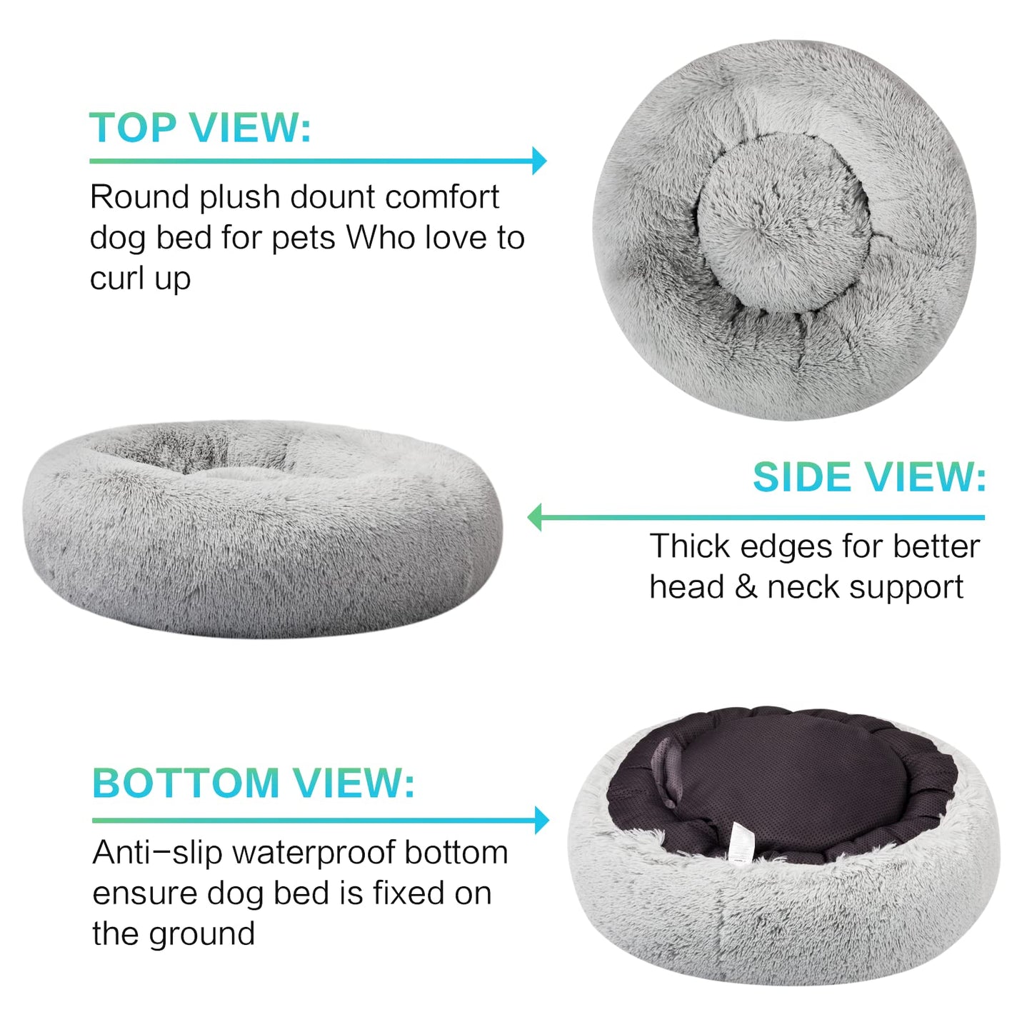 SAVFOX Plush Calming Dog Beds, Donut Dog Bed for Small Dogs, Medium, Large & X-Large, Comfy Cuddler Dog Bed and Cat Bed in Faux Fur, Washable Dog Bed, Multiple Sizes S-XXL