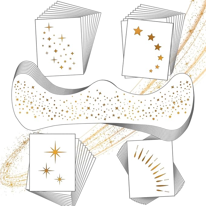 20 Pcs Gold Face Makeup Patches, Glitter Freckles Face Tattoo for Teenagers & Young Women, Sparkle Freckles Makeup Patche...