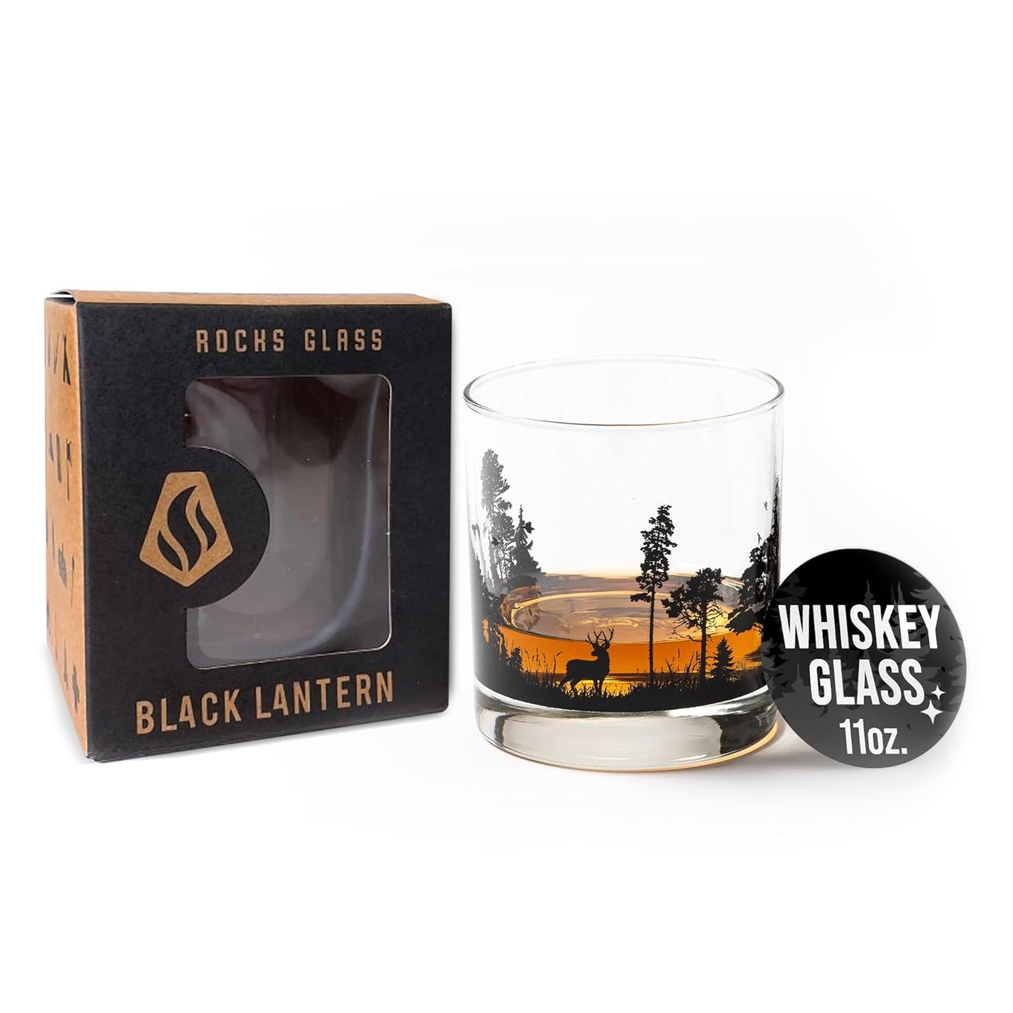 Black Lantern Whiskey Glasses - Unique Themed Cocktail & Everyday Use Drinking Glasses, Perfect for Outdoor Enthusiasts & Nature Lovers - (One 11oz. Glass) Forest Animal Design