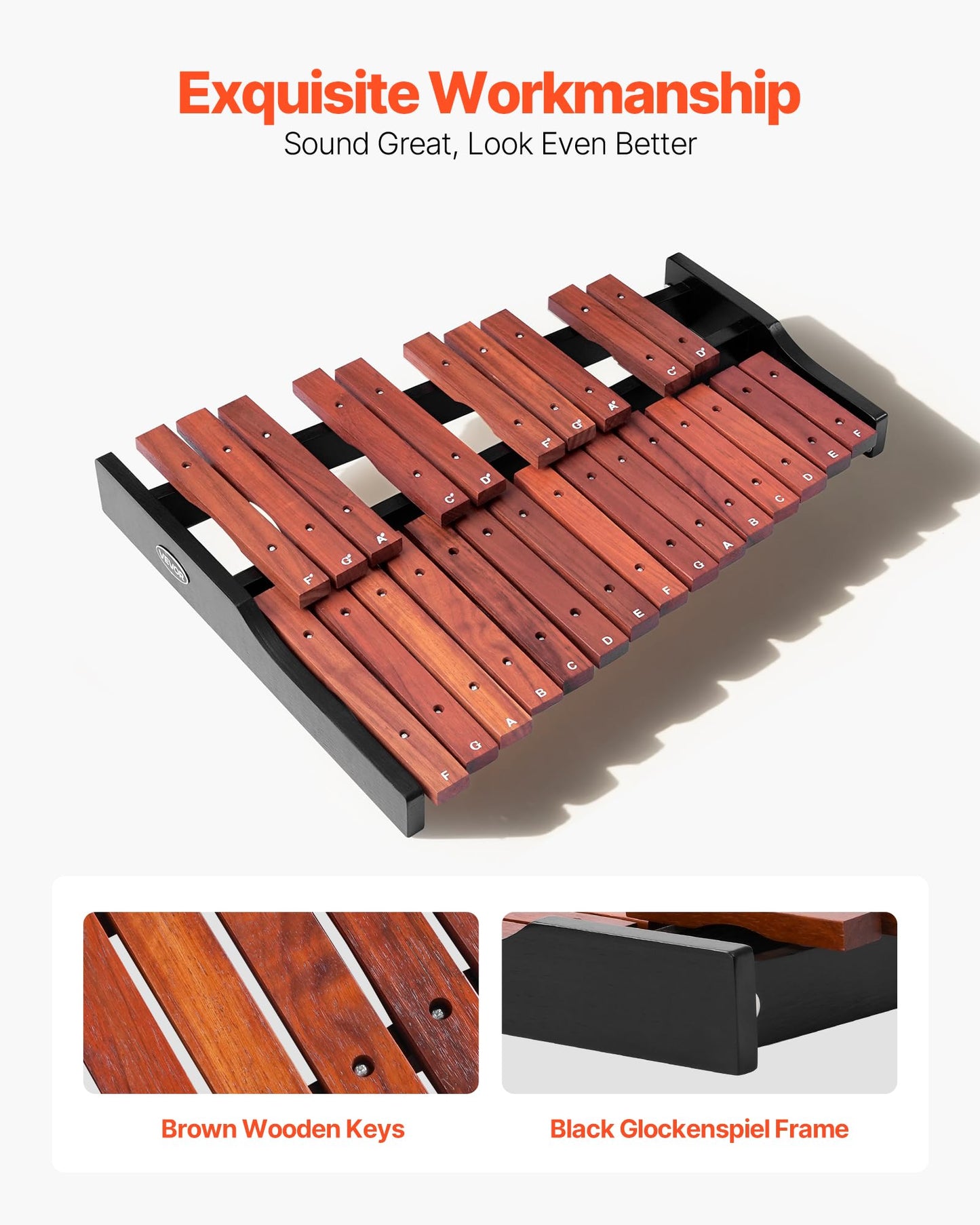 Vevor Glockenspiel Xylophone, 25 Notes, Wooden Professional Xylophone Percussion Instrument, With 4 Mallets, Carrying Bag, Begin