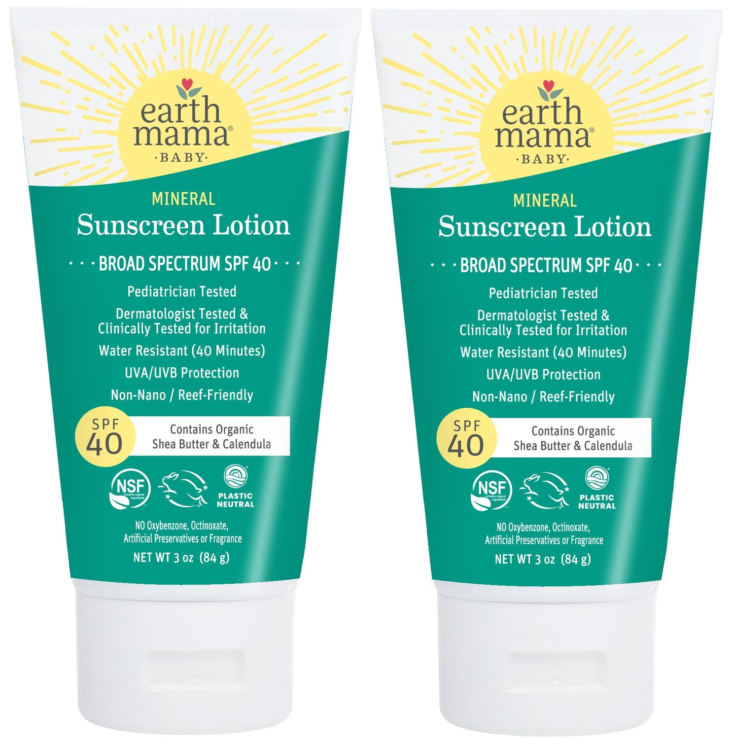Earth Mama Baby Mineral Sunscreen Lotion SPF 40 | Reef Safe, Non-Nano Zinc, Natural Water Resistant Sun Cream for Babies, Kids &