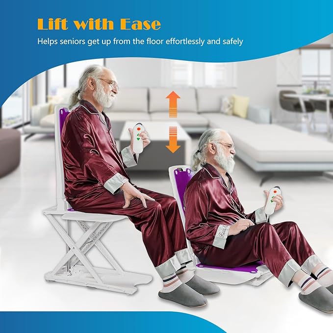 Electric Chair Lift for Senior, Remote Control Floor Lift with Padded Backseat, Bathtub Lift Elderly from Floor, Net Weight 24 LBS, Support Max 308 LBS, Safety and Waterproof Design, Include Charger