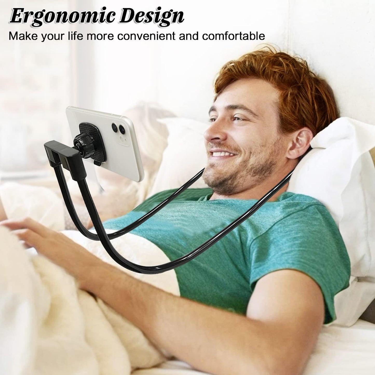 ZC GEL 360° Rotation Gooseneck Phone Holder - Black, Rubber, Middle Size, Hands-Free for All Phones & Tablets