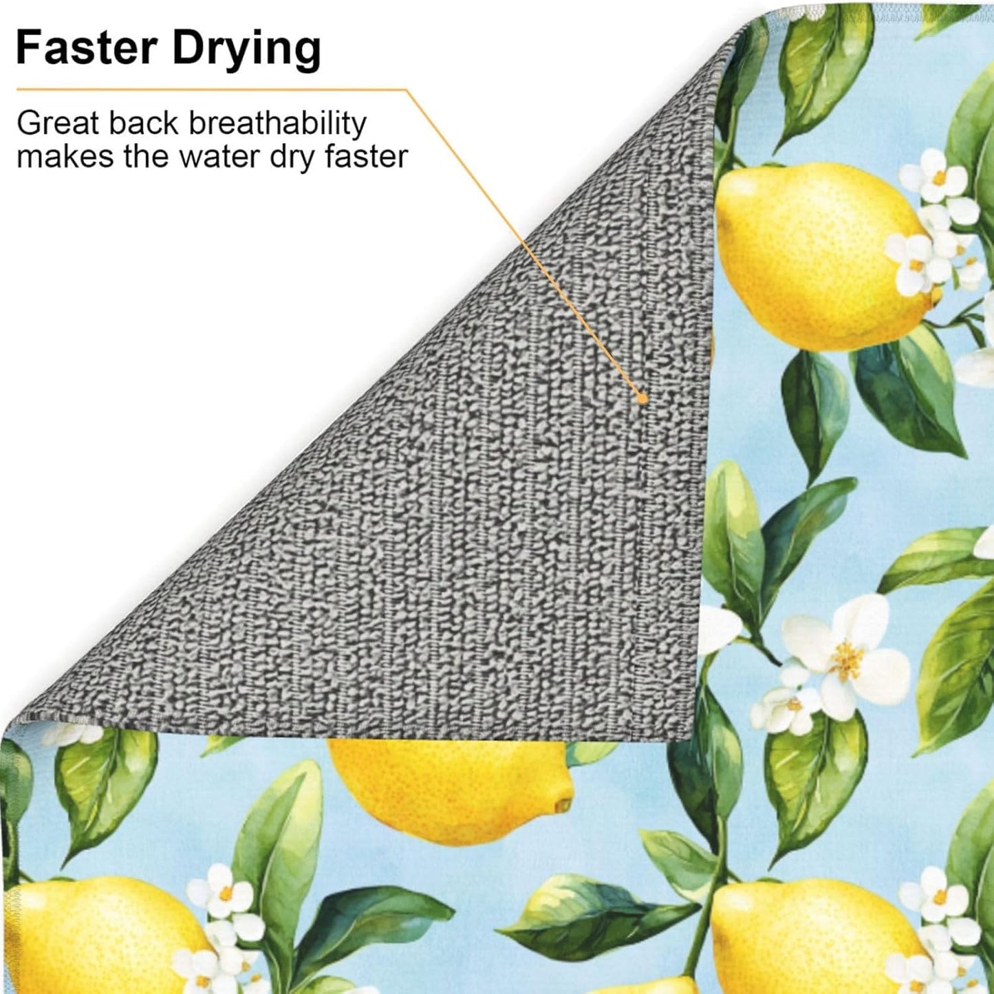 Dish Drying Mat for Kitchen Lemon Watercolor Flower Counter Absorbent Dishes Drainer Microfiber Small 16x18 Inch