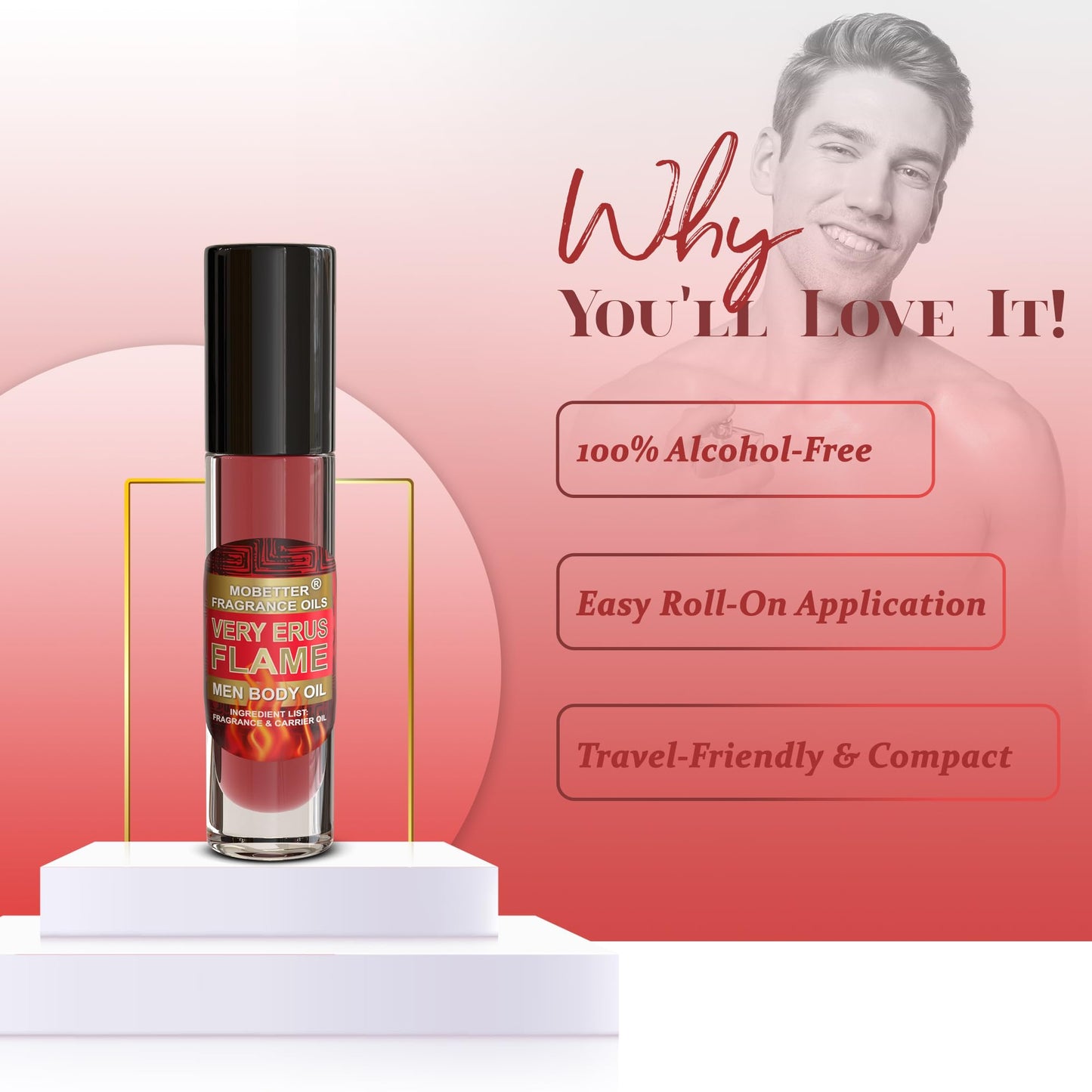 MOBETTER FRAGRANCE OILS Very Erus Flame Men Body Oil (10ml Roll On), Travel Size, Aquatic Scent, Top notes are Mandarin Orange, Madagascar Pepper, Lemon, Chinotto and Rosemary