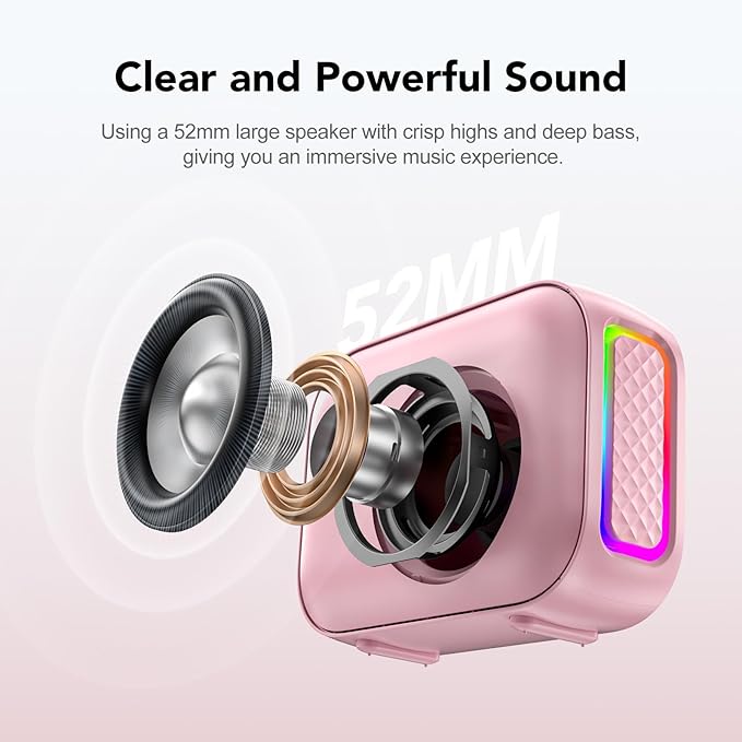 Portable Bluetooth Speaker Waterproof Wireless: IPX5 HD Sound Up to 24H Playtime, Birthday White Elephant Stocking Stuffers for Adults Teens Women Men, Cool Electronics for Outdoor Travel-Pink