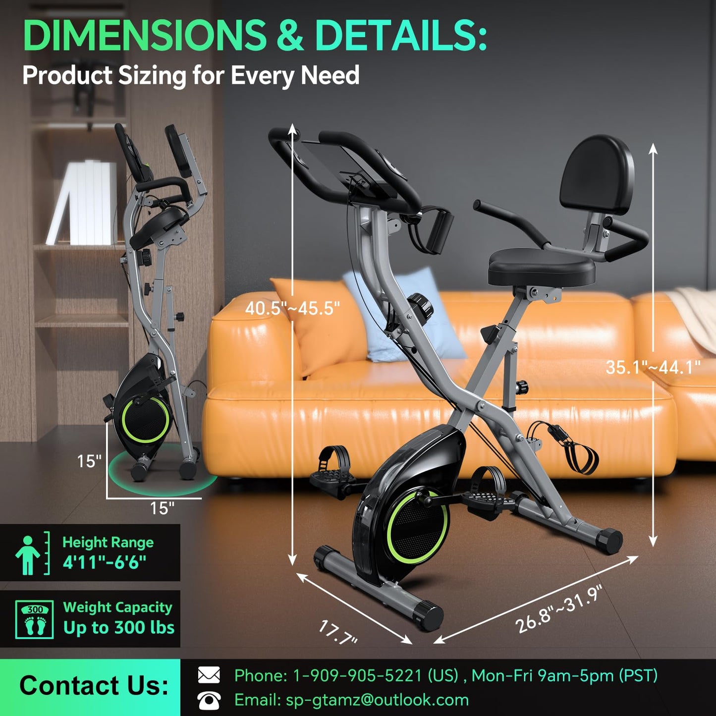 Exercise Bike for Seniors, 5 IN 1 Foldable Stationary Bike with 16-Level Magnetic Resistance and Tri-Position Ride, 300LBS Capacity, Designed for Home Workout
