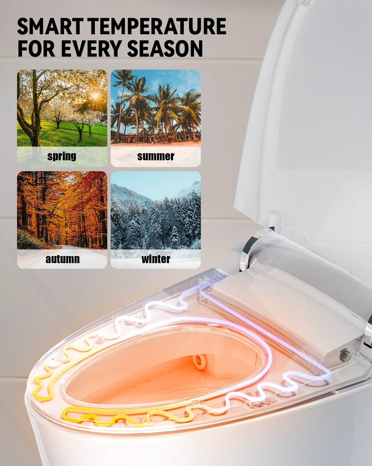 BatheCo Smart Toilet with Bidet Built in, Elongated Japanese Toilet with Powerful Flusht, Heated Bidet ADA Comfort Height, Dryer, Deodorizer, Night Light