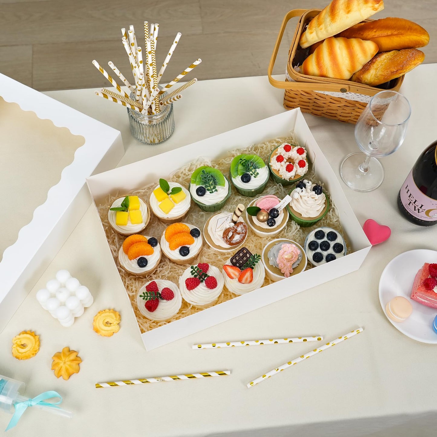Moretoes 20pcs 14x10x4in Sheet Cake Boxes, White Quarter Bakery Boxes with Window, for Cake Pastry Baking Donuts Cupcake Pie Packaging