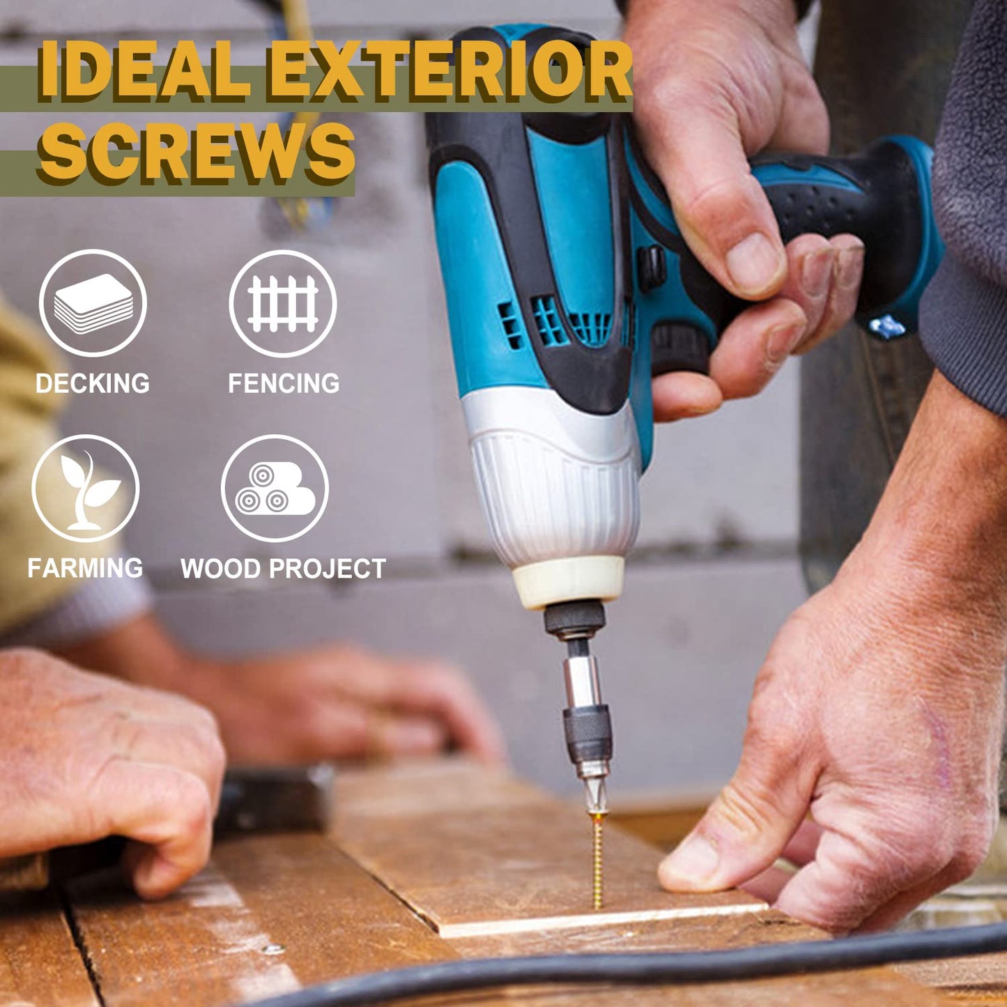 LIONMAX Wood Screws 1-1/2 Inch, Deck Screws #8 x 1-1/2", 300 PCS, Rust Resistant, Epoxy Coated, Exterior Wood Screw, Outdoor Decking Screws, Torx/Star Drive Head, T25 Star Bit Included, Tan