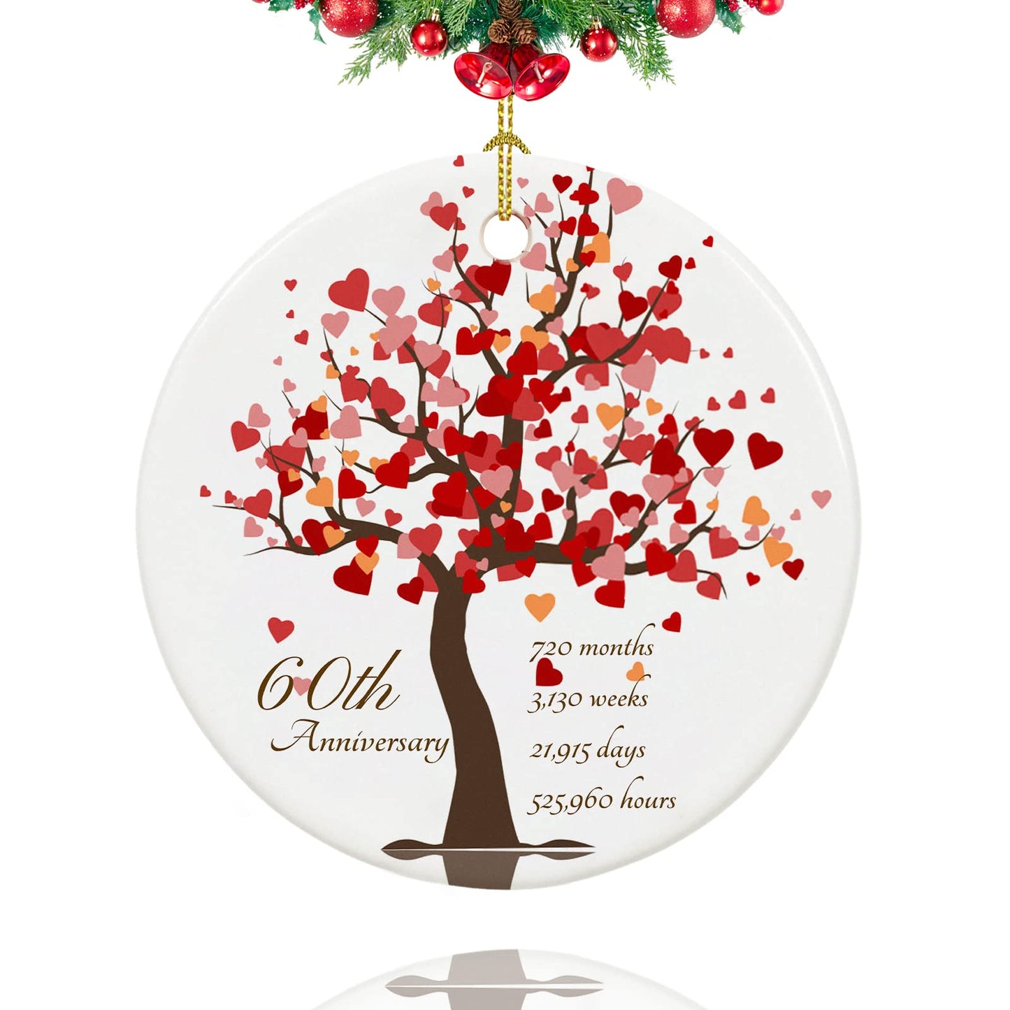 60th Anniversary Ornament, Gifts for 60th Wedding Anniversary, 60 Year Anniversary Valentines Gifts for Couples,Parents, 2.9" Ceramic 60th Anniversary Christmas Ornaments 2025