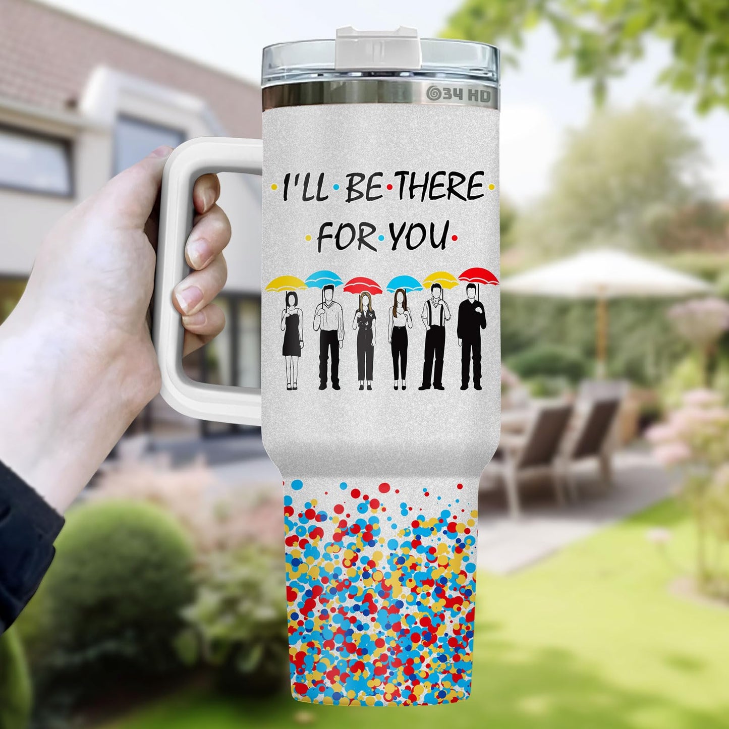 34HD Gifts for Friends, Friend Tumbler with Handle Straw 40 oz Stainless Steel, Best Friend Cup, Friends Coffee Mug, Birthday Gifts for Women Men