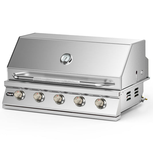 Hygrill STD Series 40-Inch Built In Grill, Stainless Steel 5-Burner Grill Head for Outdoor Kitchen, Natural Gas
