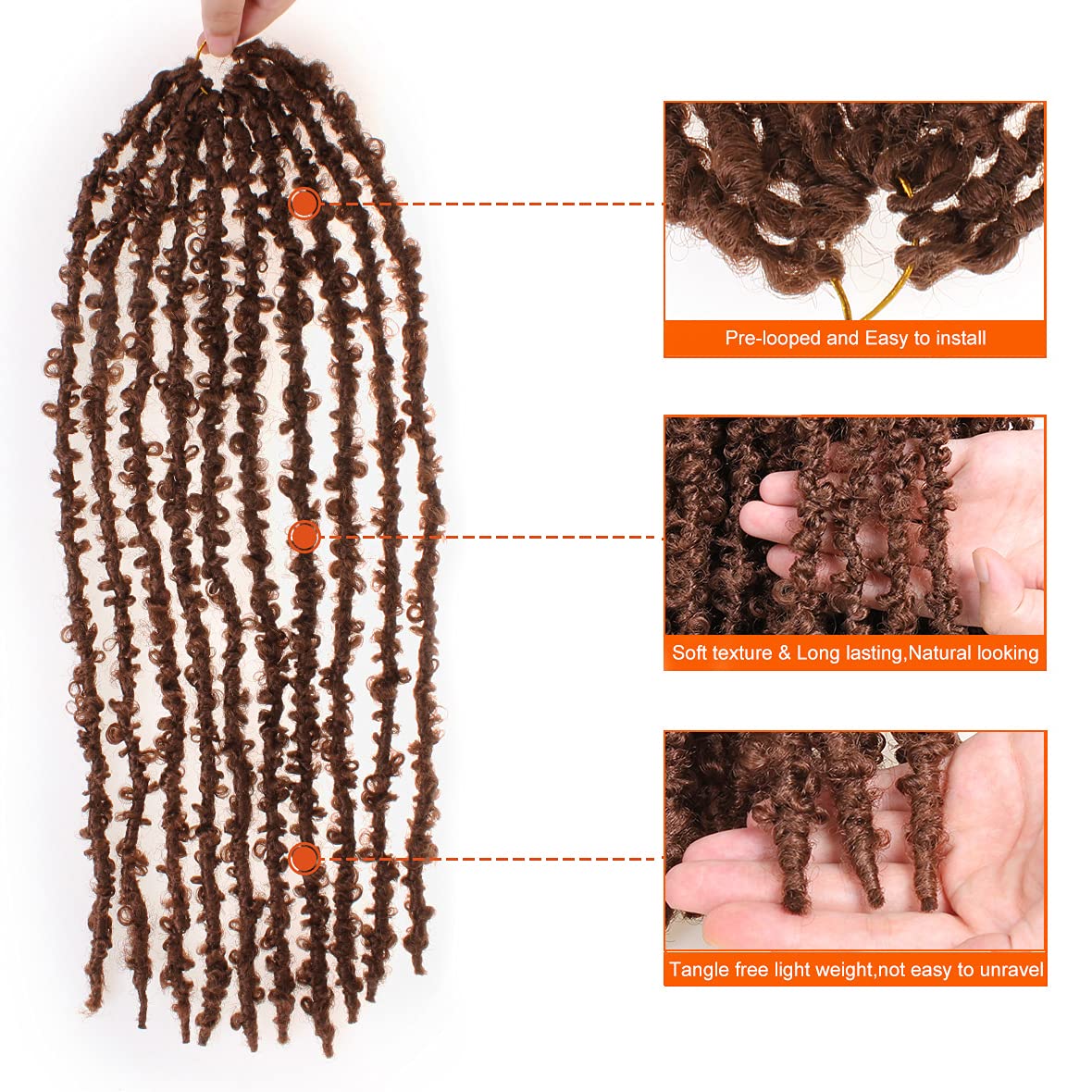 ZRQ Butterfly Locs Crochet Hair 2 Packs 30 Inch Long Crochet Hair Pre Looped Brown Butterfly Locs Crochet Braids Hair Extension
