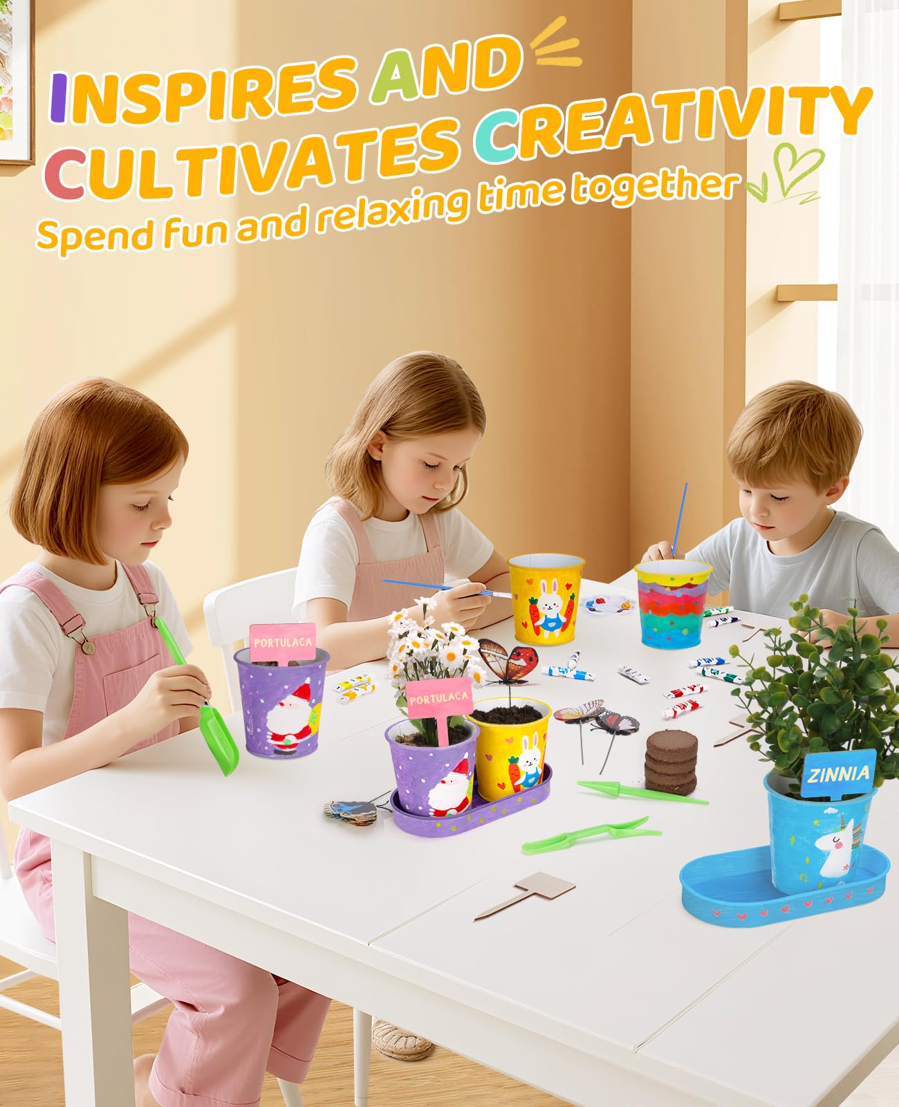 YAUNGEL Paint & Plant Flower Kids Gardening Set, Arts and Crafts for Kids Growing Painting Kit with 4 Pots, Christmas Birthday Gifts for Girls & Boys Children