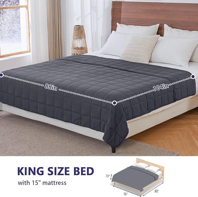 yescool Weighted Blanket for Adults (20 lbs, 88” x 104”, Grey) Cooling Heavy Blanket for Sleeping Perfect for 190-210 lbs, Queen Size Breathable Blanket with Premium Glass Bead, Machine Washable