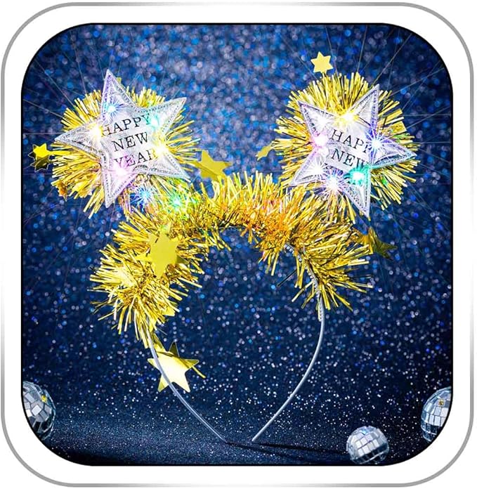 Firuilo Light Up Christmas Headband Glowing Star Tinsel HAairbands Happy New Year Headpieces Xmas Hair Accessories for Women