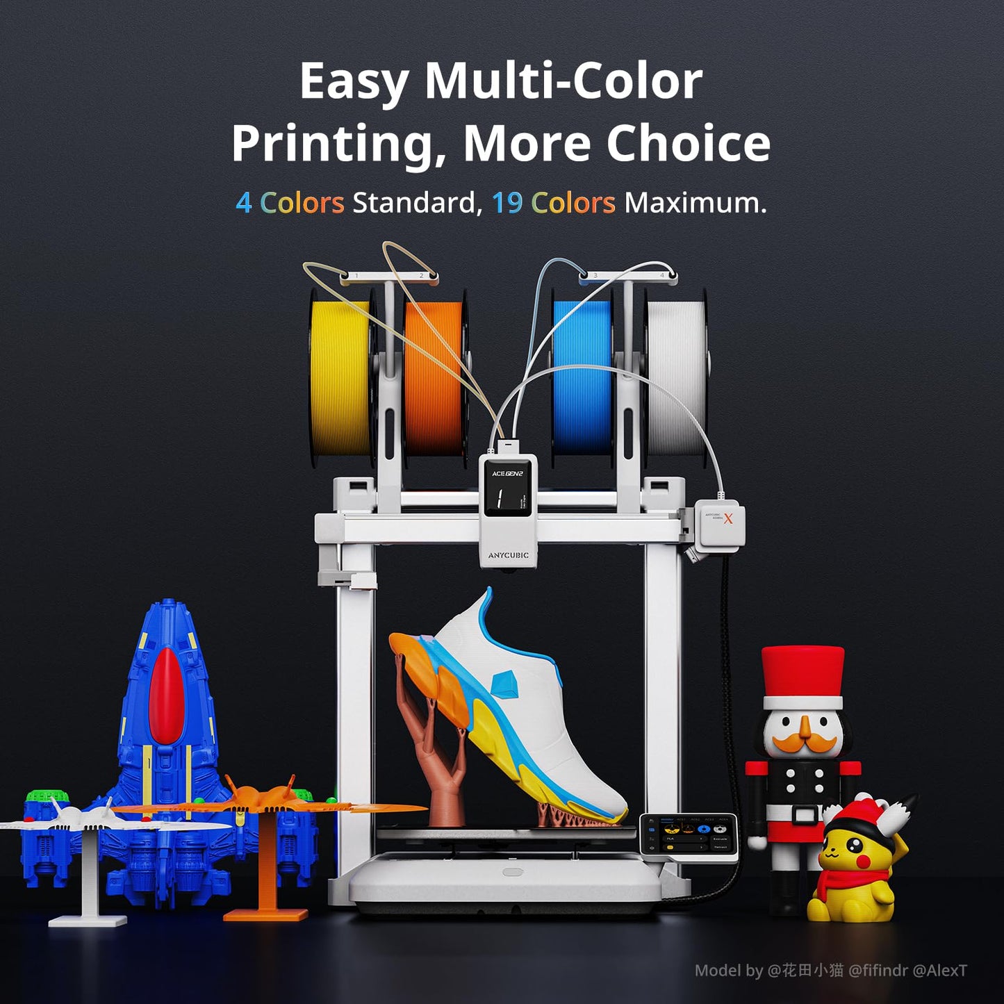 Anycubic Kobra X Multicolor 3D Printer with ACE GEN 2 Tech, 600mm/s Max Speed, Native 4-Color & 19-Color Max Expansion with 4 ACE 2 Pro, Hardened Steel Nozzle, 260x260x260mm³ for Makers DIY Hobbyists
