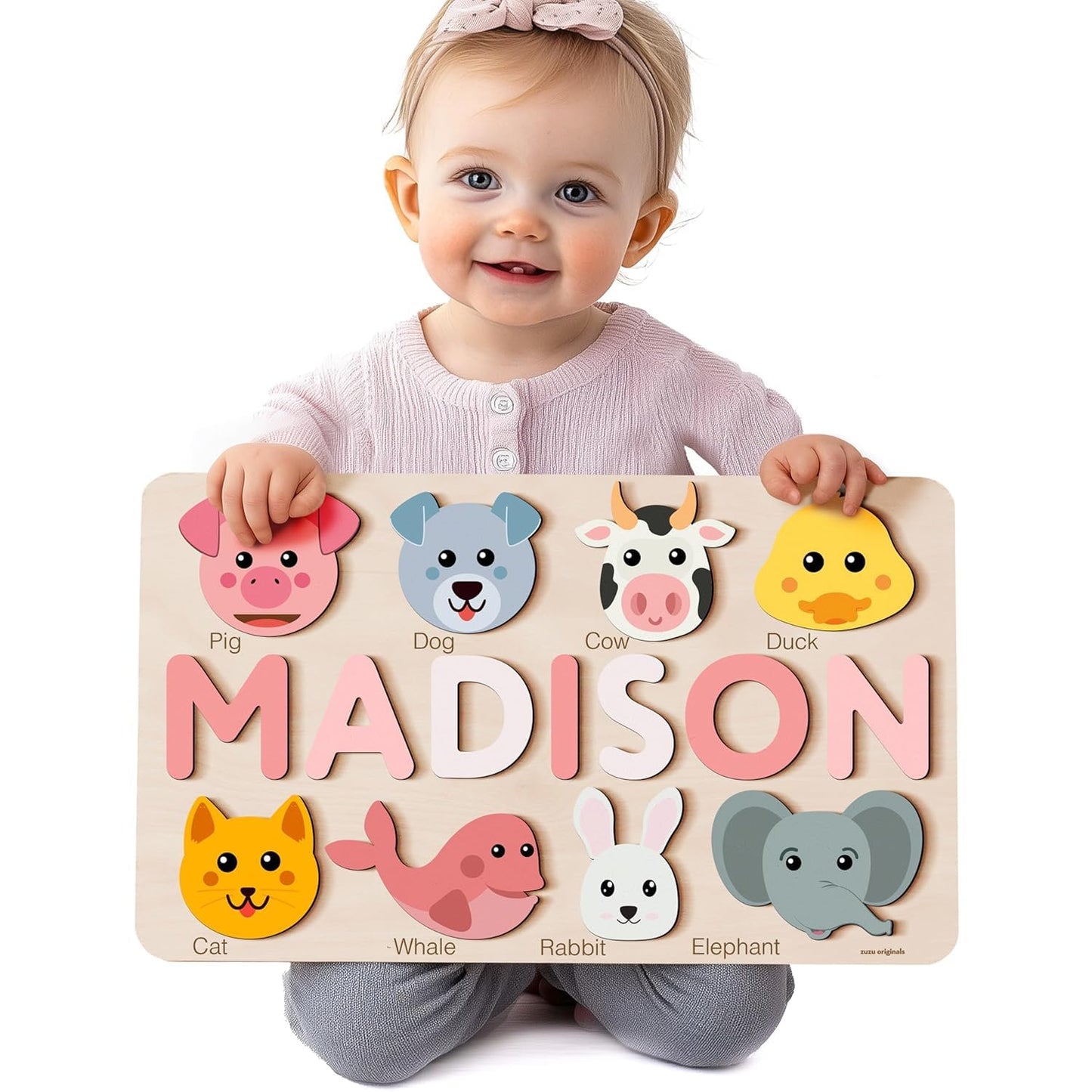 Personalize Name Puzzle for Toddler with Animal, Baby Gift for Girl and Boy 0 1 2 3 Year Old, Personalized Puzzle for Kid, 1 Year Old Kid Gifts, Customized Baby Gift, Educational Name Toy