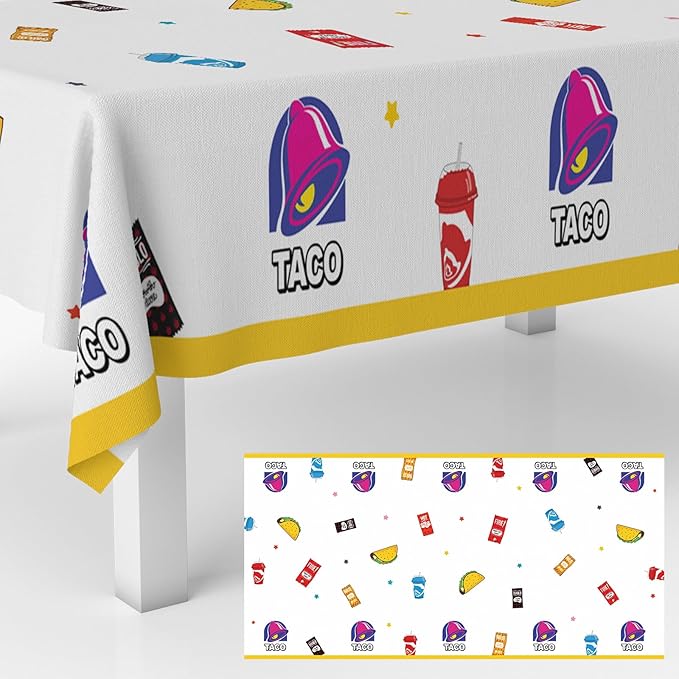 GZBJMYGS Cartoon Taco Tablecloths Burrito Beverage Mexican Taco Quesadilla Print Table Cover Supplies for Baby Shower Birt...