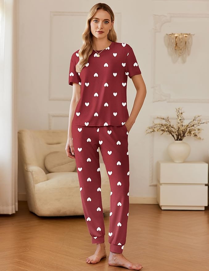 Ekouaer Pajamas for Women Set 2 Pack Lounge Set Short Sleeve Pjs Joggers Long Pants Loungepwear with Pockets