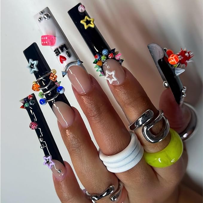 3D Dopamine Colorful Nail Charms Set Nail Art with Random Color 110pcs Piercing Jewelry & 50pcs Colorful Star Nail Decorations for Women Girl DIY Craft