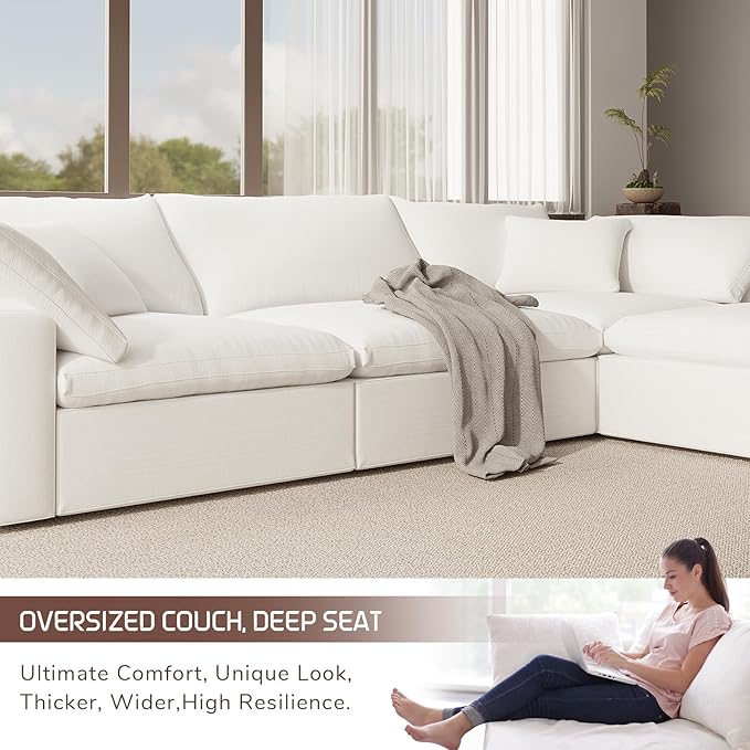 Intuition Decor Cloud Modular Sectional Sofa,78.6" V Shape 3 Seater with Corner Down Filled Comfy Sofa,Modern Deep Seat Cloud Couch,Detachable Couch Cushion Covers for Living Room,White