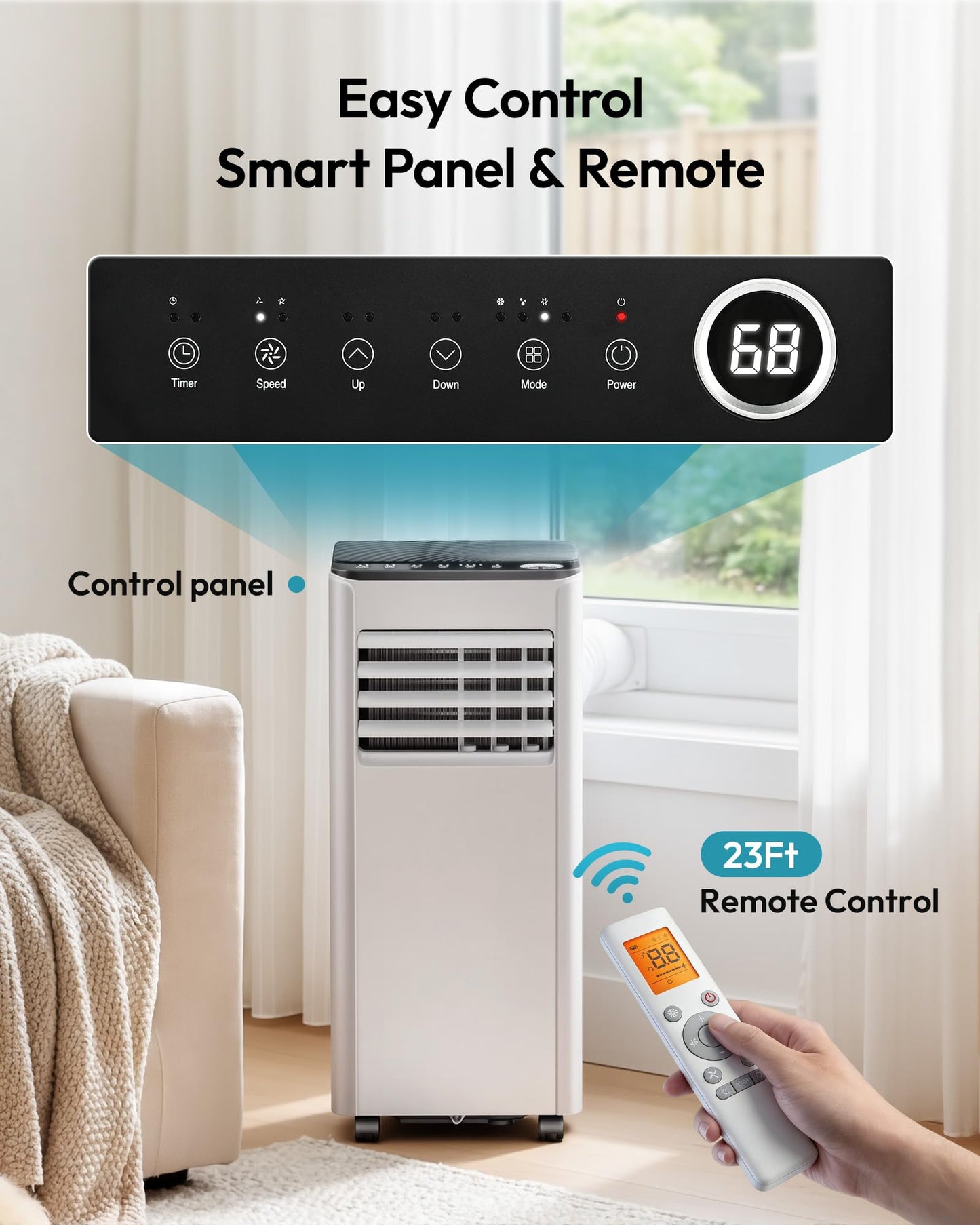 EUHOMY 10,000 BTU Portable Air Conditioner, 3-in-1 Portable AC Unit with Cools, Dehumidifier, Fan, 50 dB Sleep Mode, Cools 450 Sq.Ft. with 400 CFM Airflow, Installation Kit for Bedroom, Livingroom