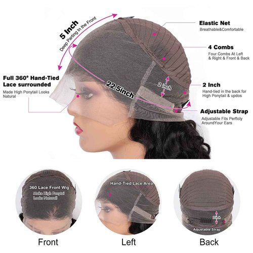 catti Body Wave 360 Lace Front Wigs Human Hair 360 Full Lace Frontal Wigs Human Hair Pre Plucked with Baby Hair Brazilian Virgin Hair Body Wave Human Hair 360 HD Lace Front Wigs (20 Inch)