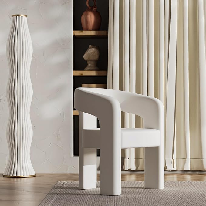 DAYALANE Modern Barrel Dining Chair, Upholstered Faux Leather Accent Kitchen Chair with Arms Comfy Side Chair for Living Room/Home Office/Reception, Pu White
