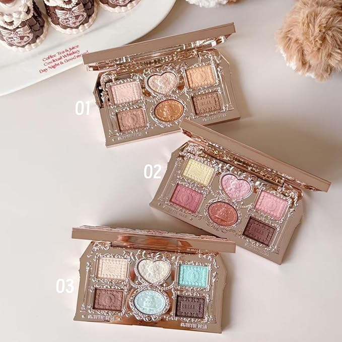 Flower Knows The Sweetie Bear Collection 6-Color Makeup Palette,Pink Eyeshadow with 4 Matte + 2 Shimmer Shades,Blendable Smooth Cute Eye Makeup,0.23 Oz(02 Strawberry Milk)
