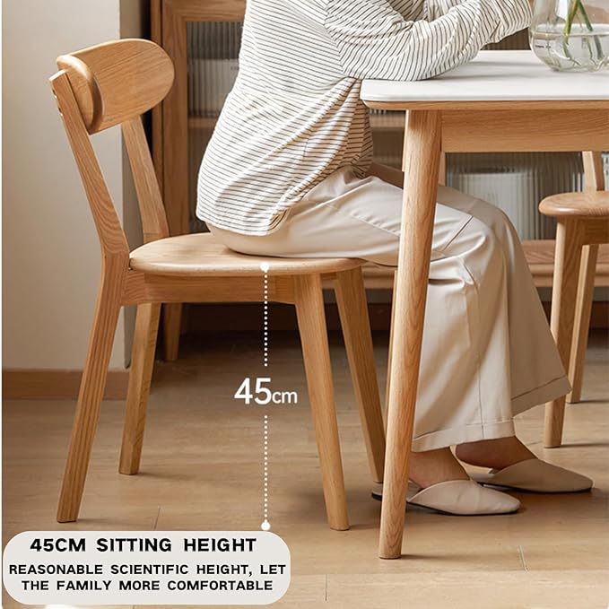 Grewood 100% Solid Oak Wood Dining Chairs Set of 2, Mid Century Modern with Wide Rounded Backrest, Chairs for Dining Room, Kitchen Chairs, Original Wood Color