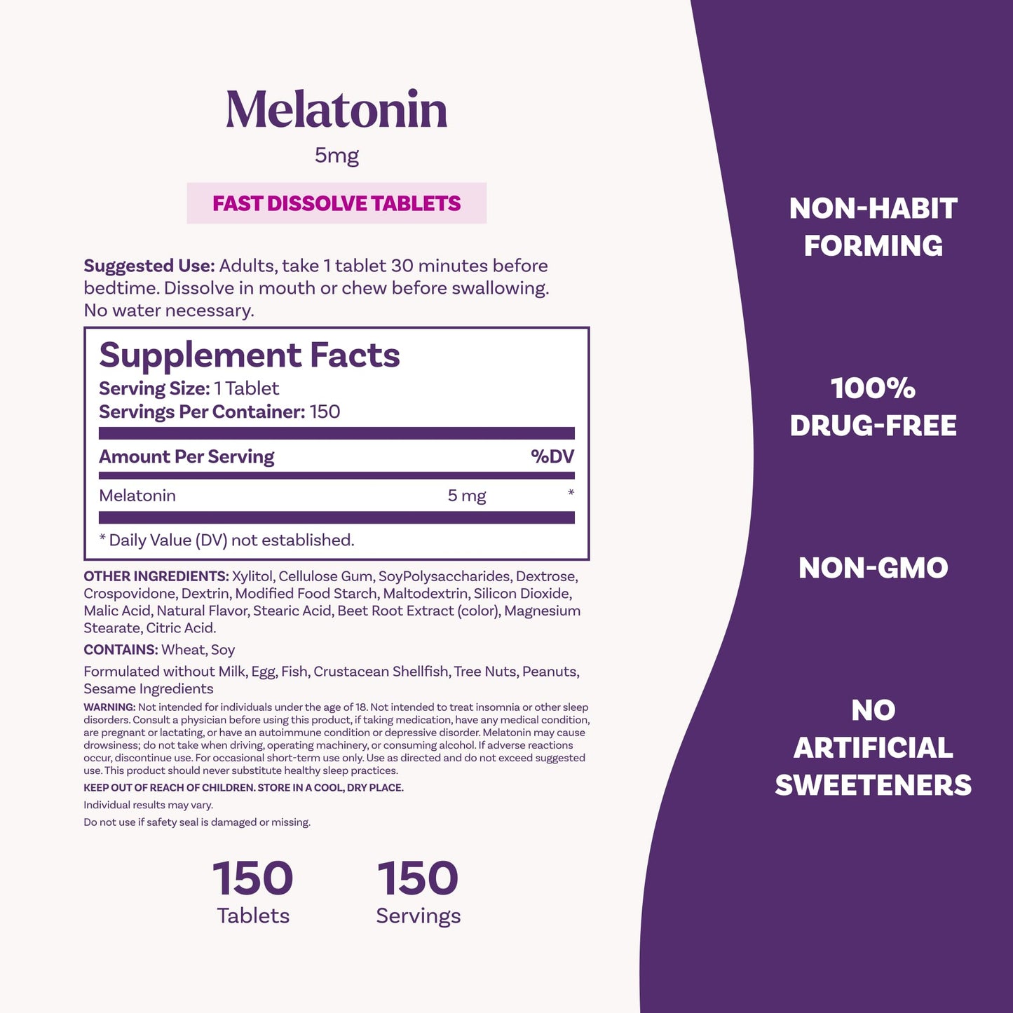 Natrol Melatonin 5mg Fast Dissolve Tablets, Sleep Support Supplements for Adults, Strawberry Flavor, 150 Tablets, Up to 150 Day Supply