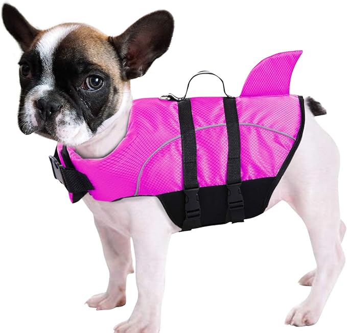 Queenmore Ripstop Dog Life Jacket Shark Life Vest for Dogs, Safety Lifesaver with High Buoyancy and Lift Handle for Small ...