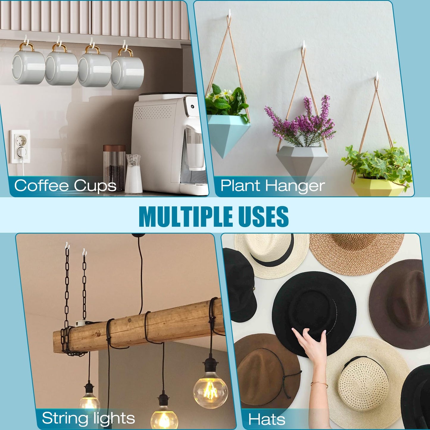 Pylevemv 110Pcs Premium Screw Hooks, 5 Sizes White Vinyl Coated Cup Hook, from1/2 in Small Hooks to 1-1/2 in Ceiling Hooks Heavy Duty, Screw in Hooks for Hanging Plants, String Lights